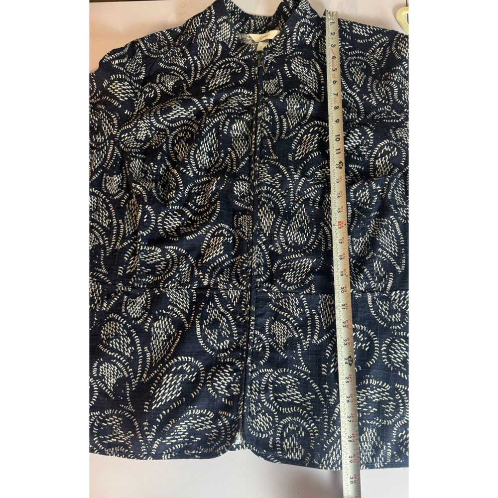 CJ Banks 100% Cotton Sz 3X Navy White Calico Paisley 3/4 Sleeve Full-Zip Jacket - Picture 9 of 9